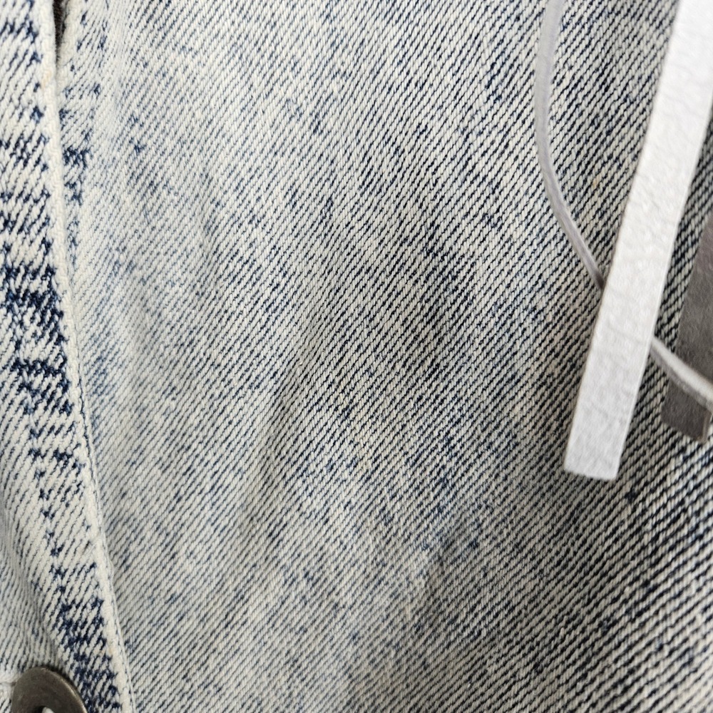 Sergio Valente acid-washed blue‎ denim jacket white leather fringe trim, size S - Picture 7 of 7